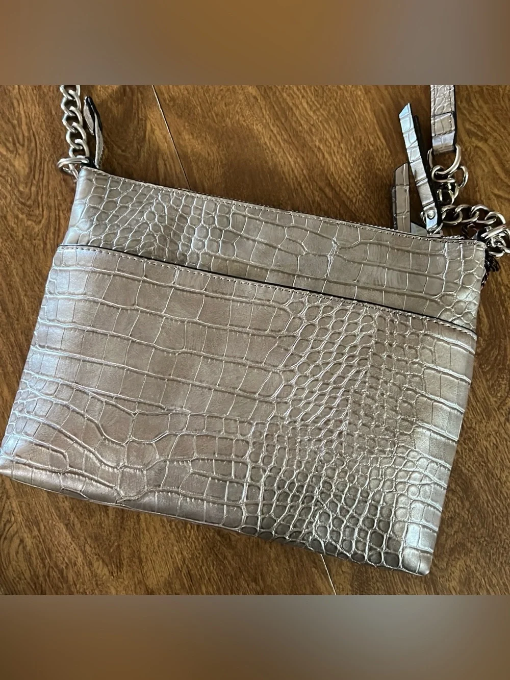 Dana Buchman Women’s Metallic Champagne Faux Leather Zip Chain Crossbody Bag NWT